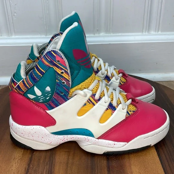 adidas Multicolor High-Top Athletic Sneakers — Pink, Teal, Yellow - Picture 1 of 16